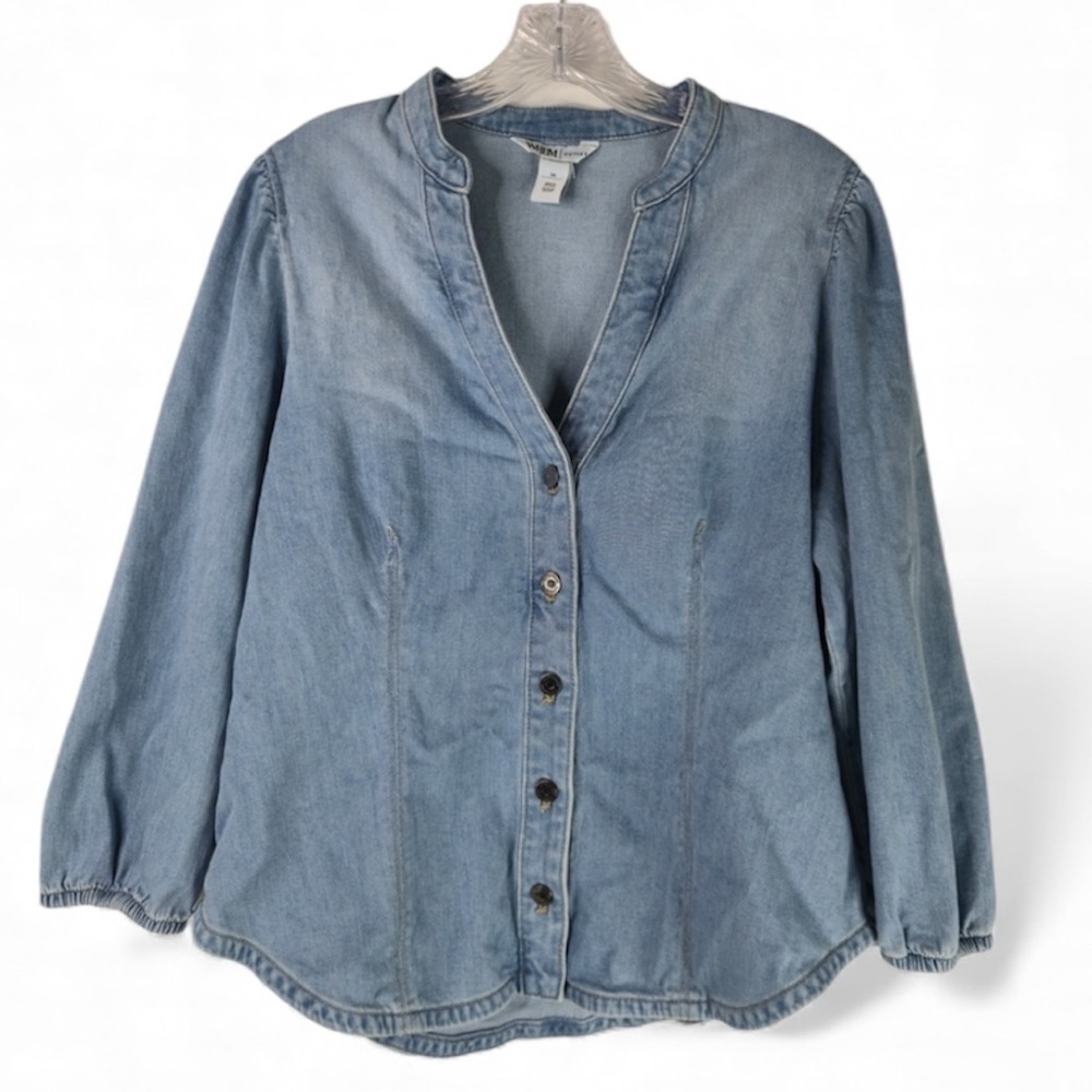 White House Black Market Light Blue Denim Button-Down Shirt
